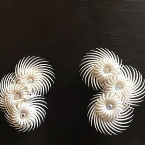 70s earring white plastic rhinestone clip ons